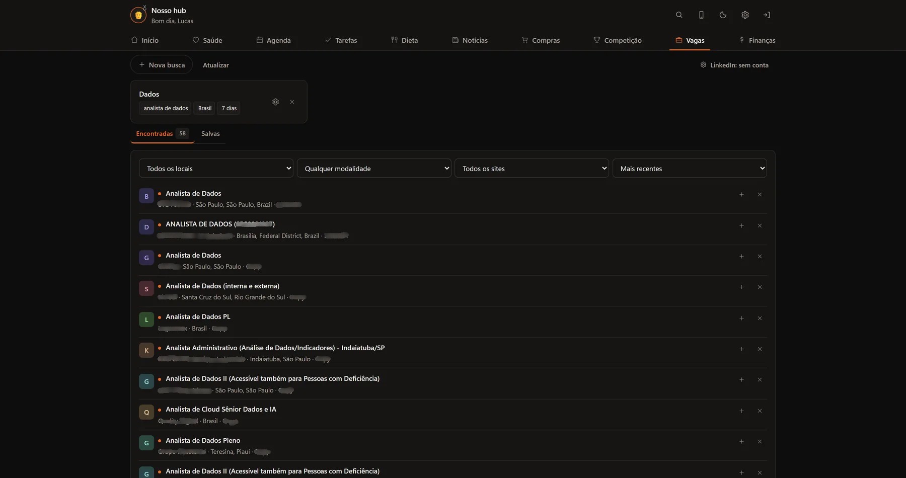 A aba Vagas do Hub