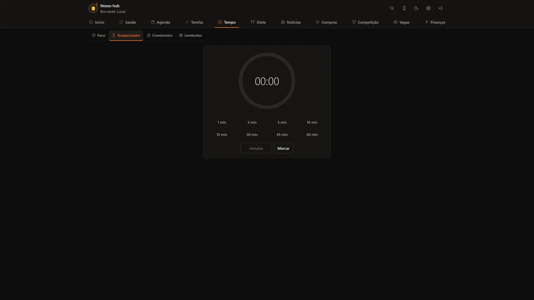 Temporizador contando o tempo que falta